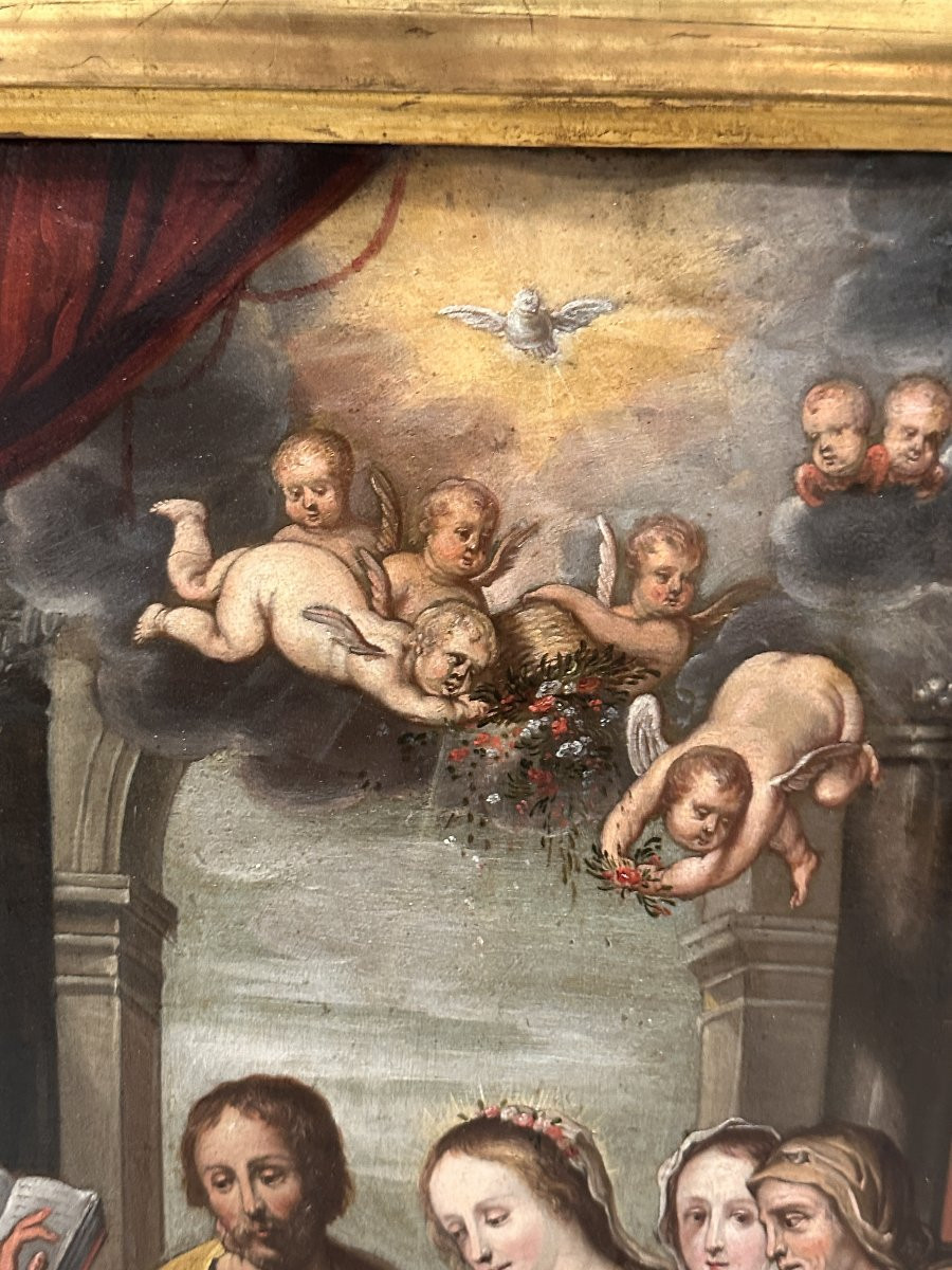Oil On Brass "the Marriage Of The Virgin" Spain Late 17th Century-photo-2