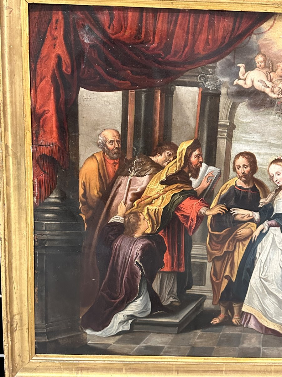 Oil On Brass "the Marriage Of The Virgin" Spain Late 17th Century-photo-2