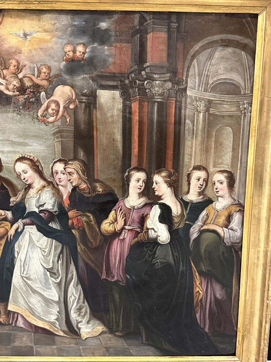Oil On Brass "the Marriage Of The Virgin" Spain Late 17th Century-photo-3