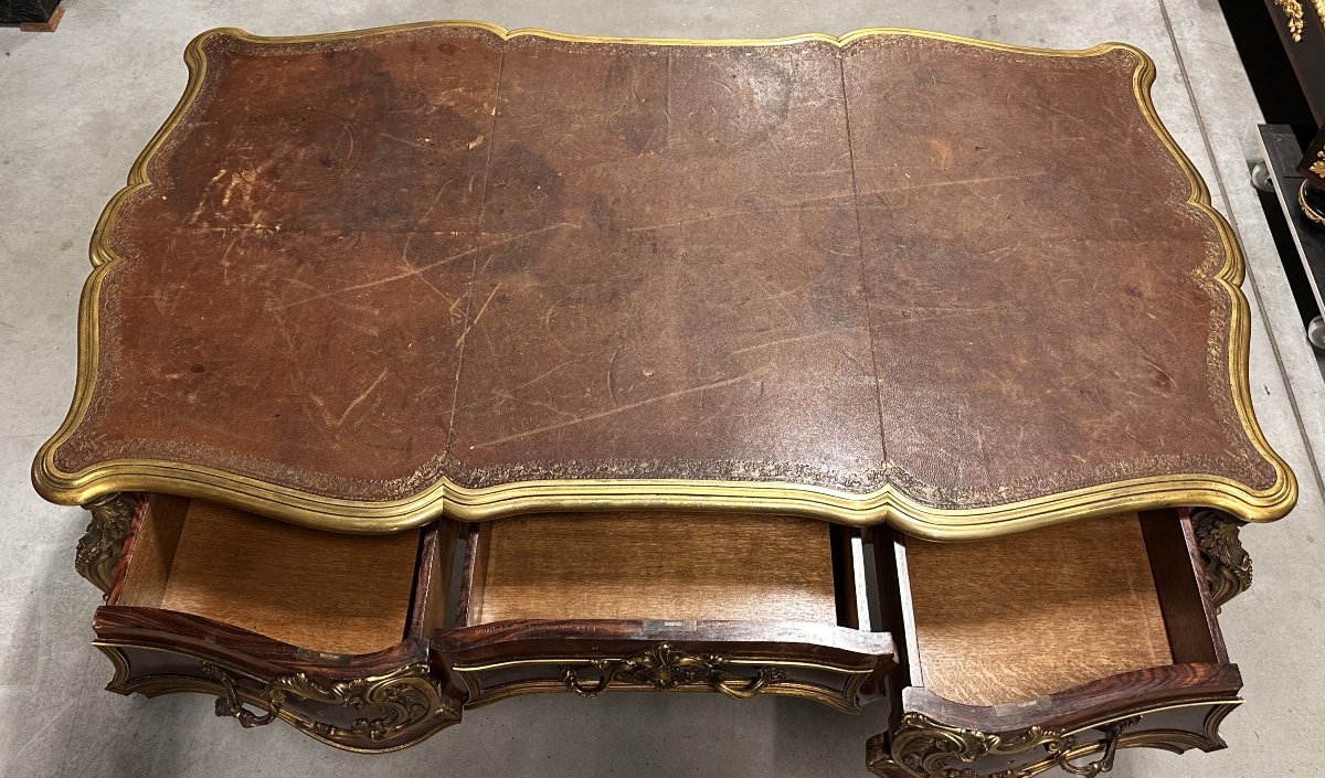 Bureau Plat signé «BOUDET» Style Louis XV XIXe-photo-3