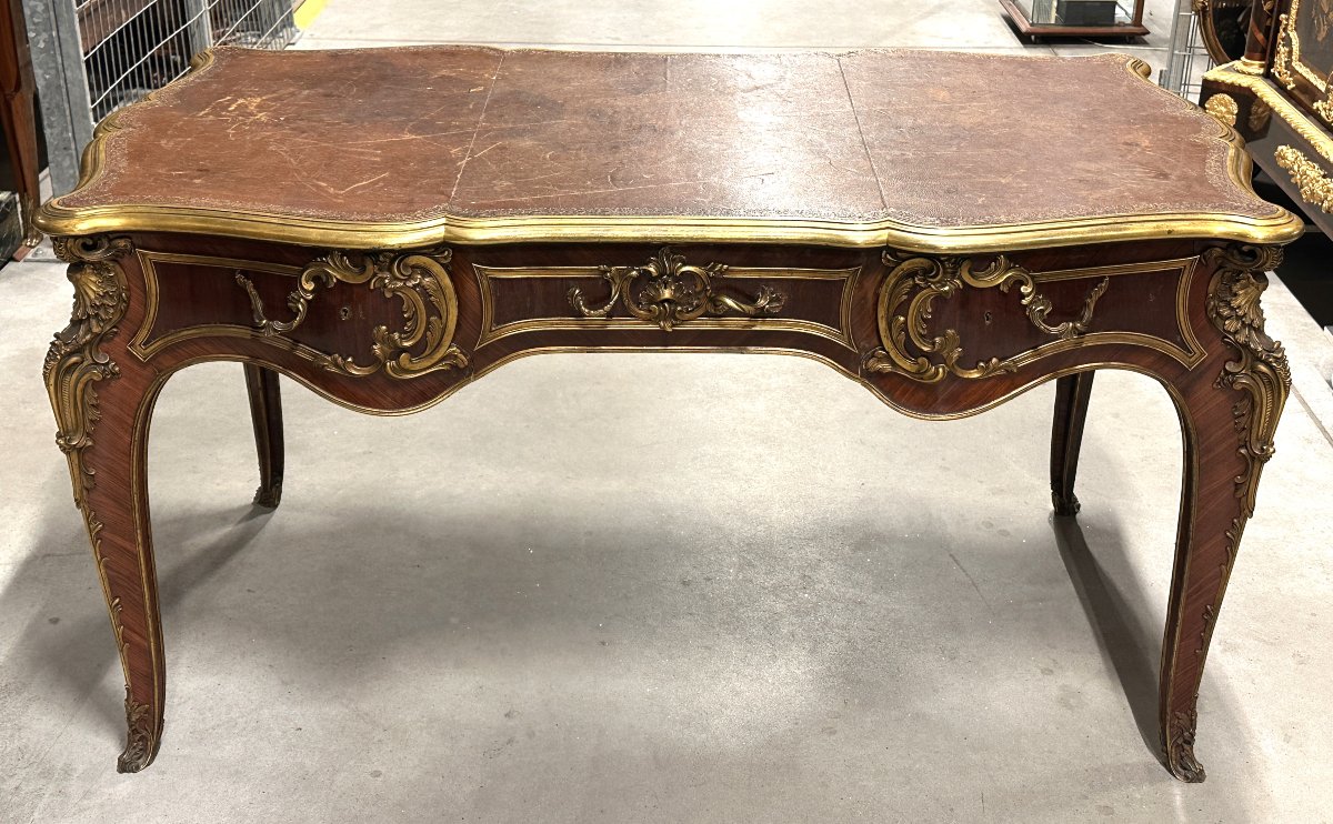 Bureau Plat signé «BOUDET» Style Louis XV XIXe-photo-1