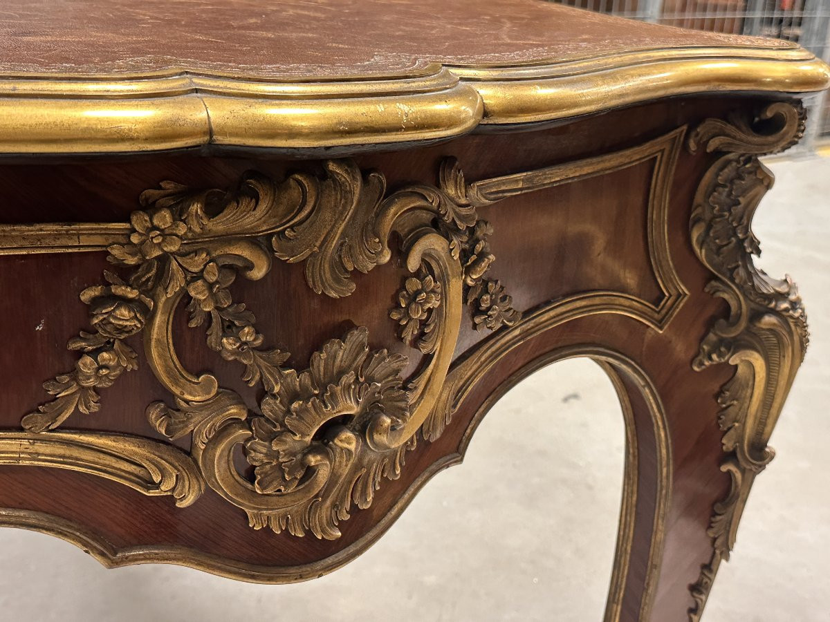 Bureau Plat signé «BOUDET» Style Louis XV XIXe-photo-3