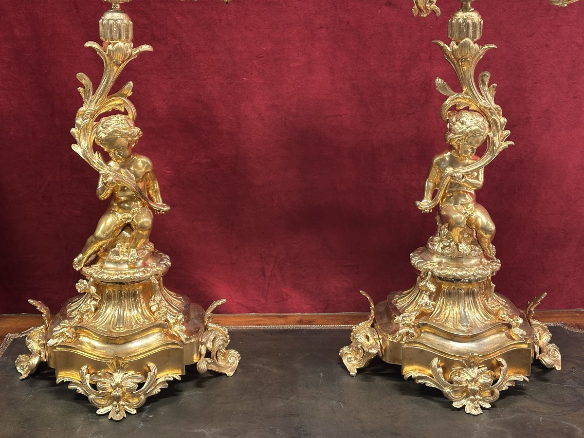 Paire de Candélabres en Bronze Doré aux Putti époque Napoléon III-photo-1