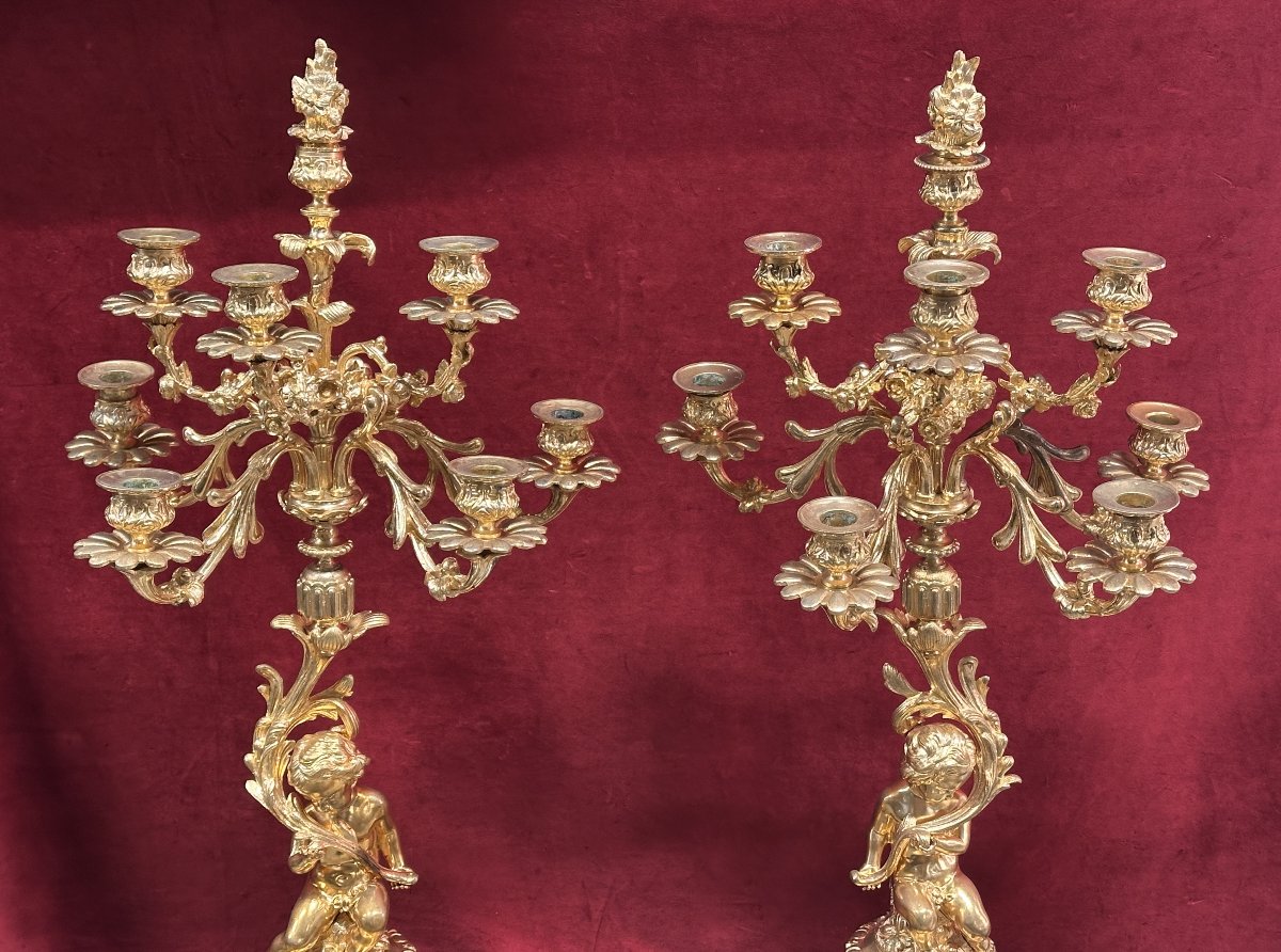 Paire de Candélabres en Bronze Doré aux Putti époque Napoléon III-photo-2
