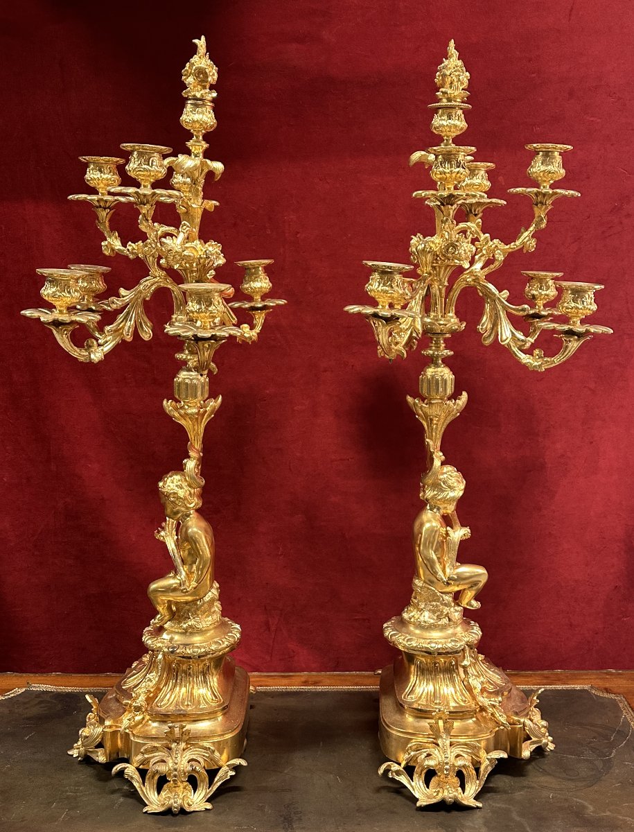 Paire de Candélabres en Bronze Doré aux Putti époque Napoléon III-photo-4