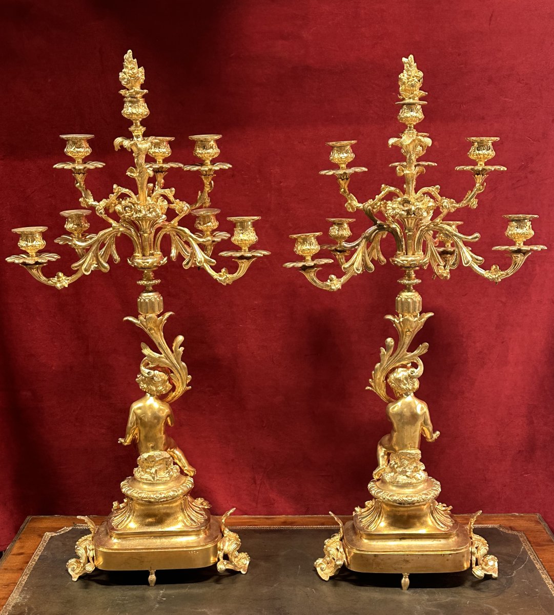 Paire de Candélabres en Bronze Doré aux Putti époque Napoléon III-photo-5
