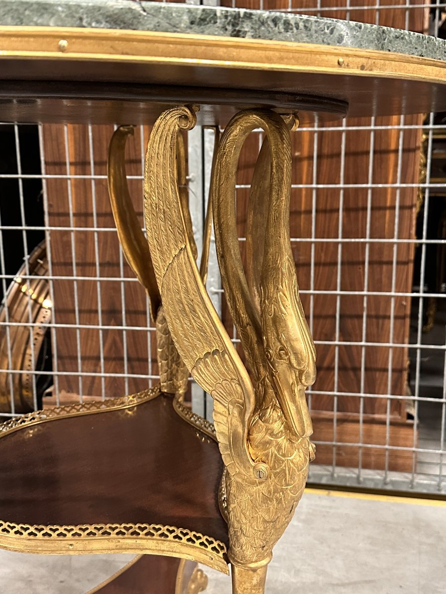 Table à Décor de Cygnes en Bronze Doré Style Empire fin XIXᵉ / début XXᵉ-photo-4