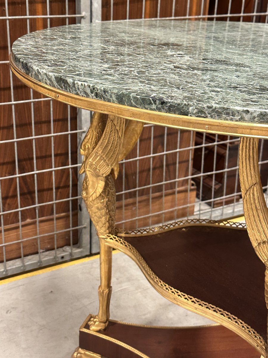Table à Décor de Cygnes en Bronze Doré Style Empire fin XIXᵉ / début XXᵉ-photo-6