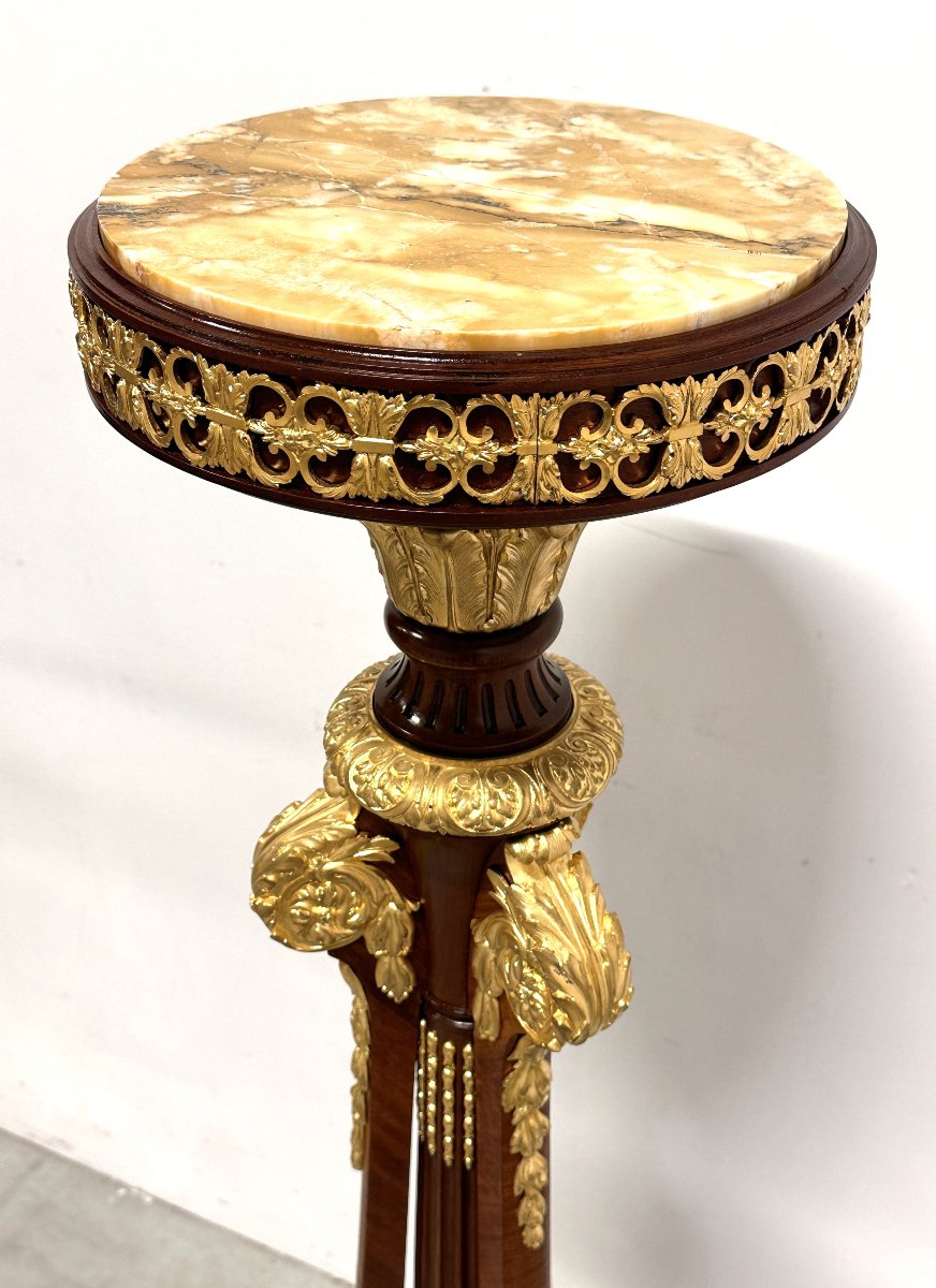 Important Napoleon III Pedestal 19th Century Mahogany Gilt Bronze-photo-2