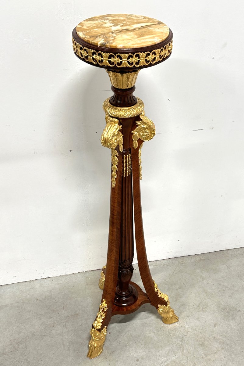 Important Napoleon III Pedestal 19th Century Mahogany Gilt Bronze-photo-1
