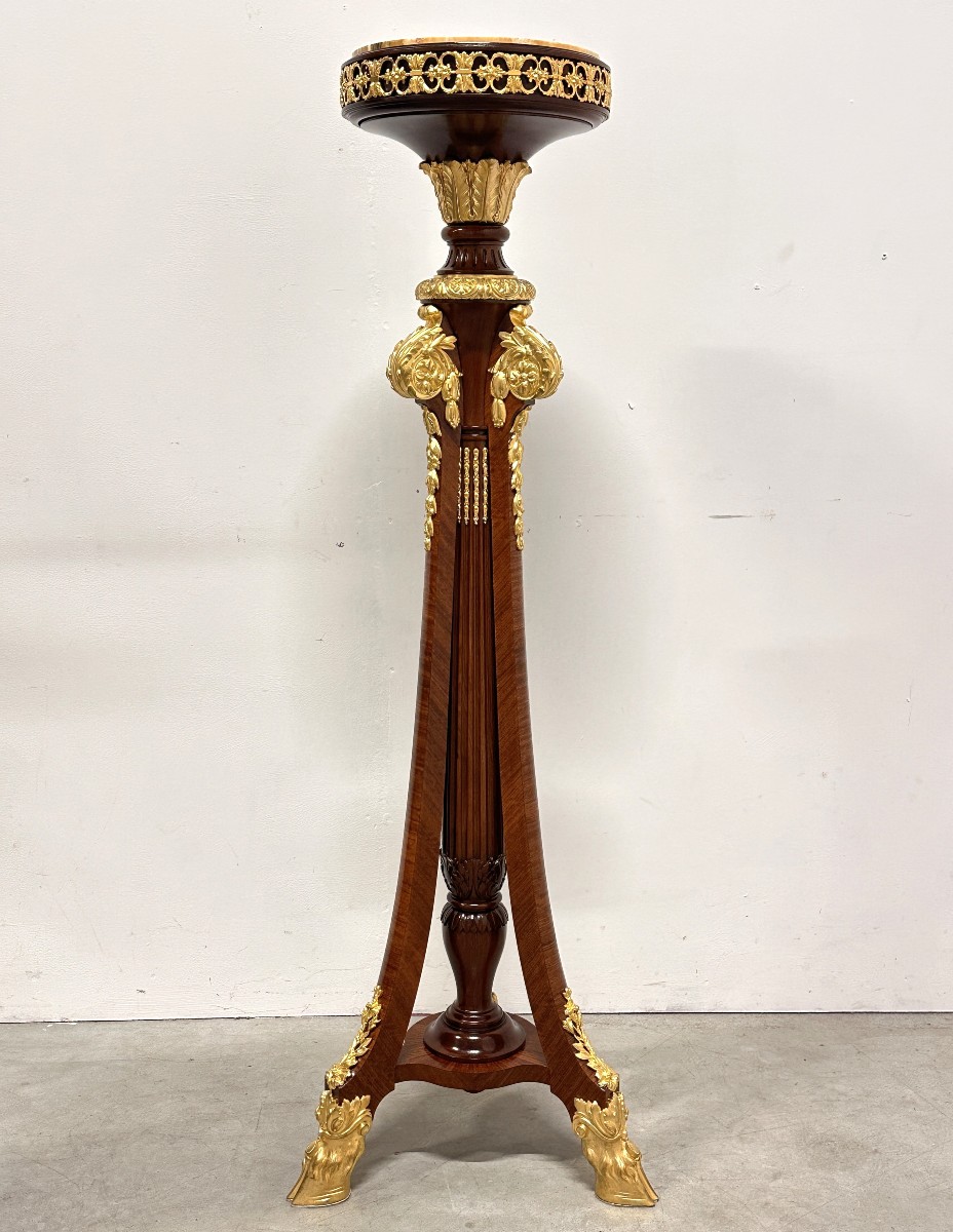 Important Napoleon III Pedestal 19th Century Mahogany Gilt Bronze