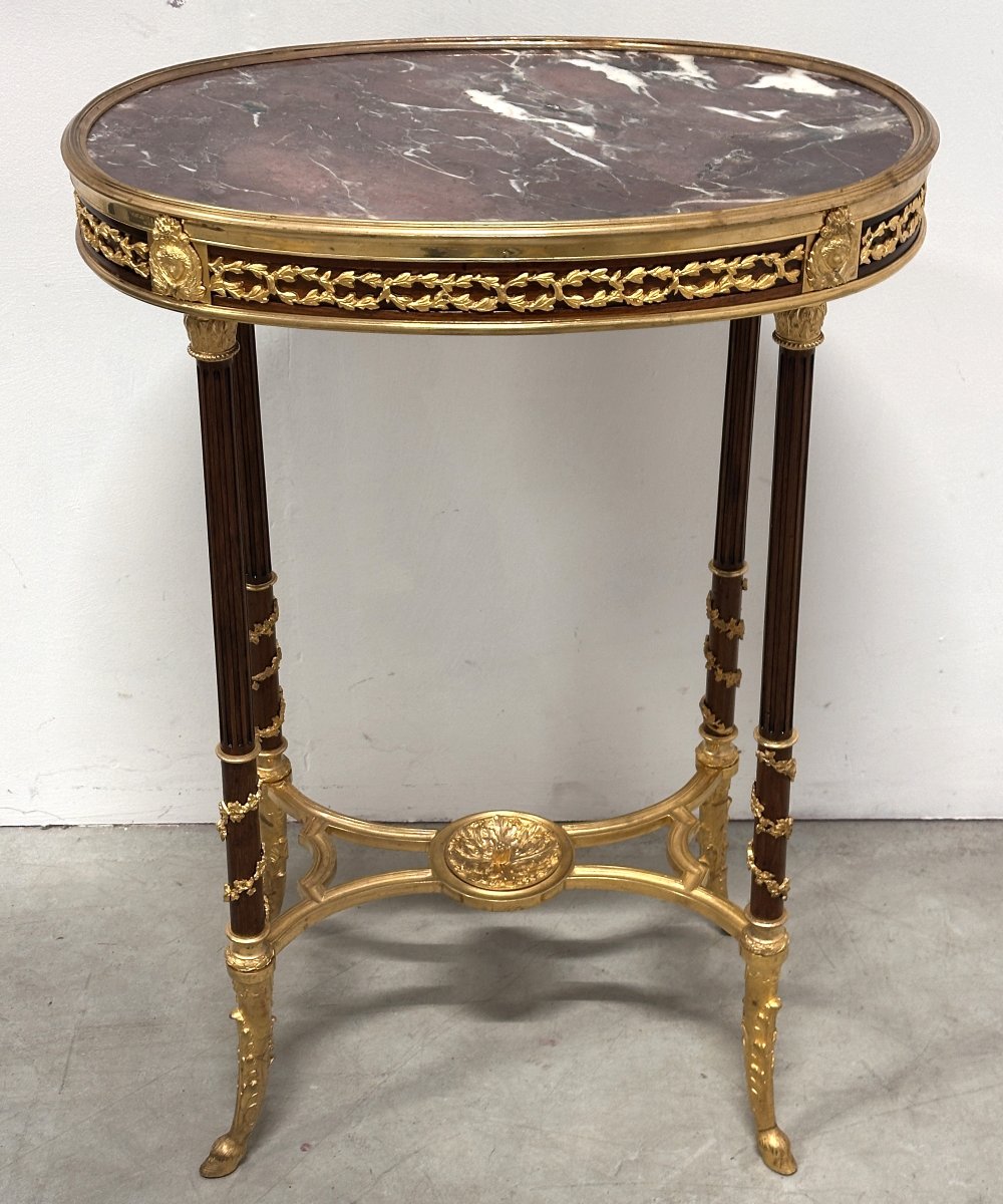 Oval Side Table Attributed To Henry Dasson, Paris, 19th Century-photo-1