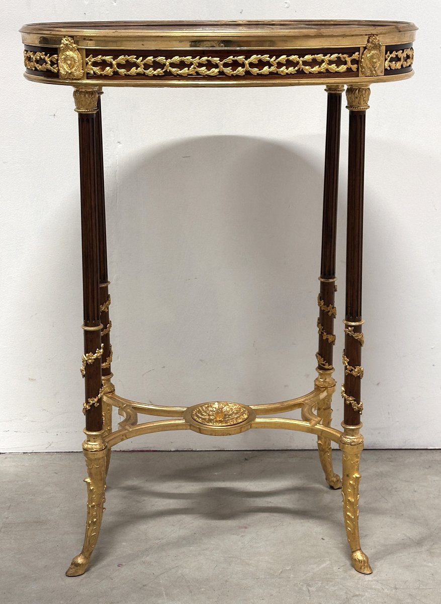 Oval Side Table Attributed To Henry Dasson, Paris, 19th Century-photo-2