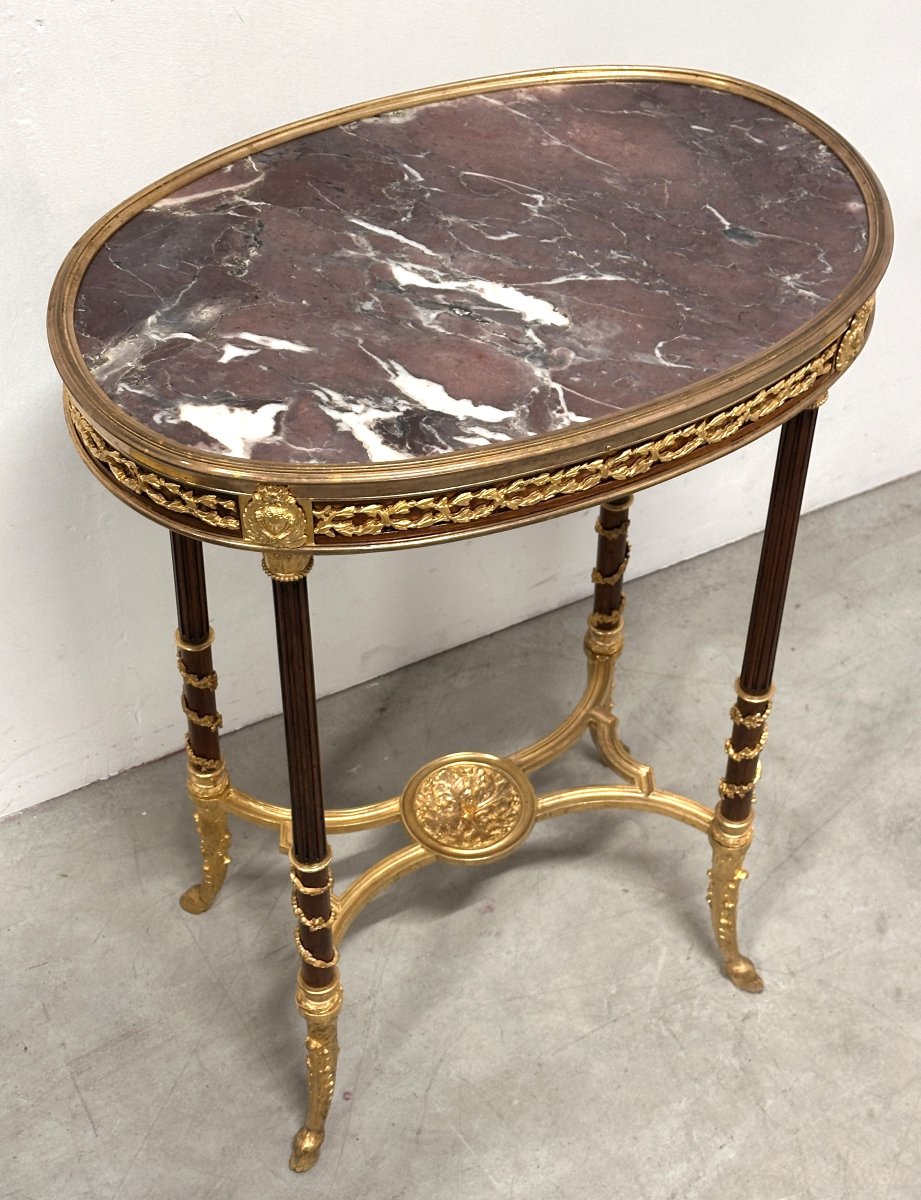 Oval Side Table Attributed To Henry Dasson, Paris, 19th Century-photo-8