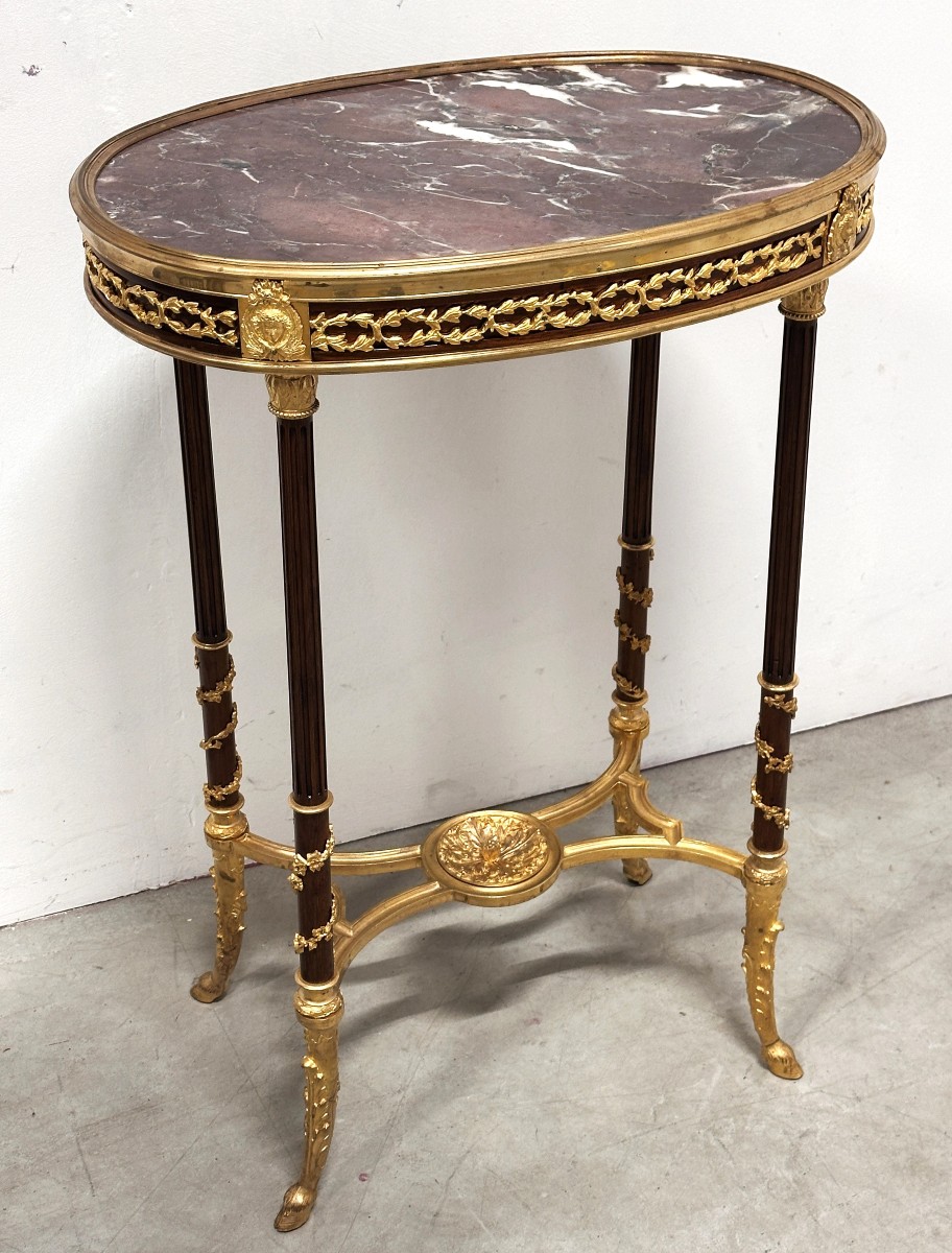 Oval Side Table Attributed To Henry Dasson, Paris, 19th Century
