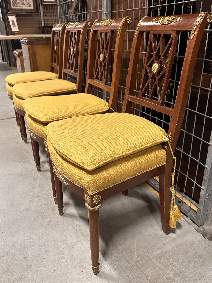 Ensemble de Quatre Chaises en Acajou de style Empire XIXe-photo-2