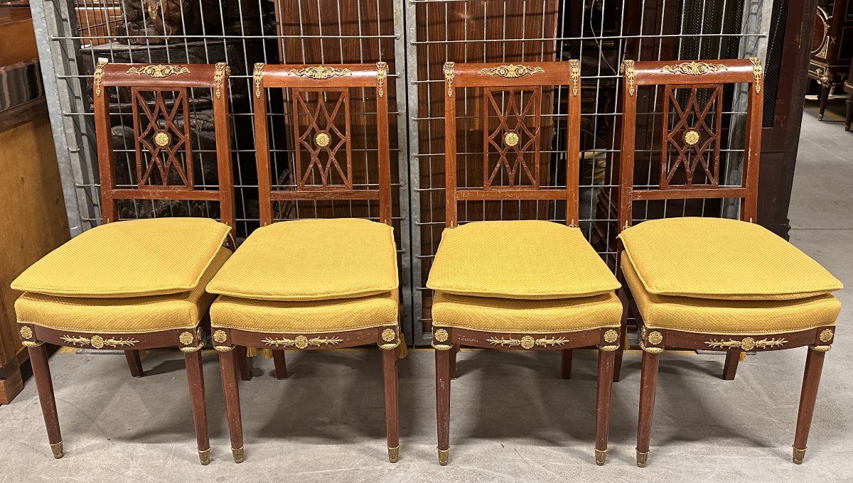 Ensemble de Quatre Chaises en Acajou de style Empire XIXe-photo-1