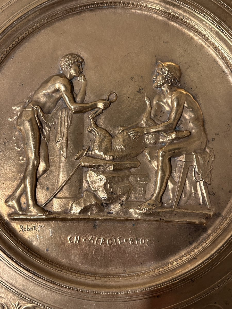 Bronze Centerpiece "en Agrois Bios" Signed "robert F." 19th Century -photo-3