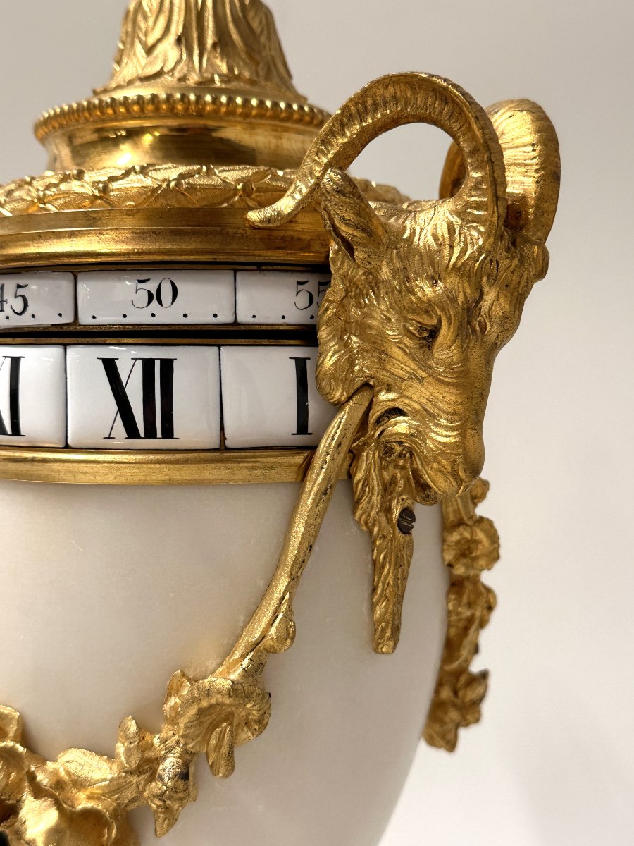 "cercle Tournant" Clock Louis XVI Style Carrara Marble And Bronze-photo-4