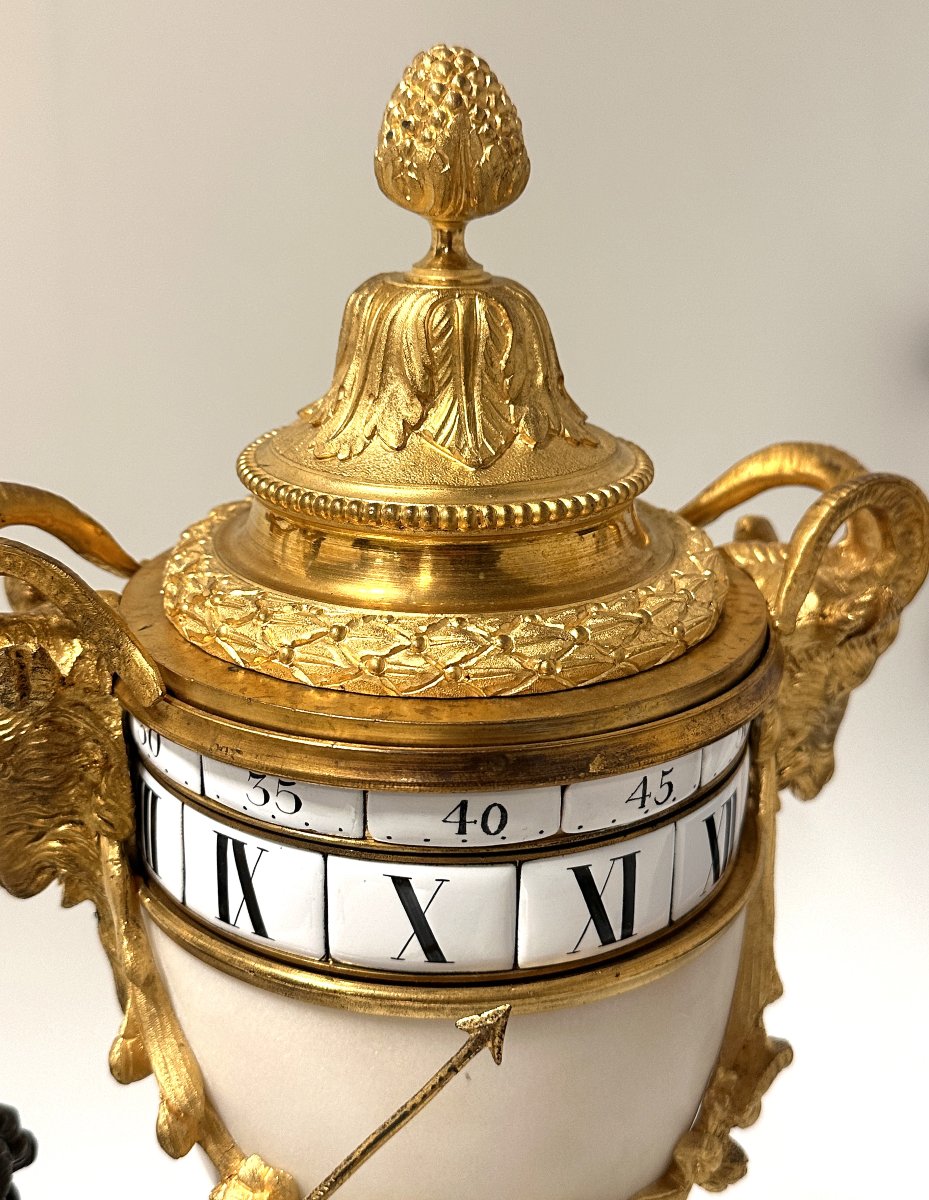 "cercle Tournant" Clock Louis XVI Style Carrara Marble And Bronze-photo-1
