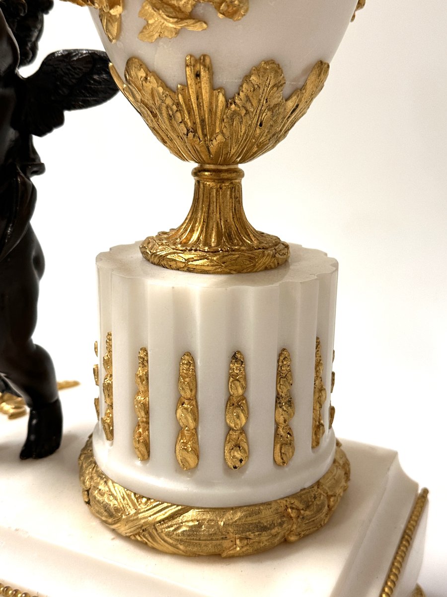 "cercle Tournant" Clock Louis XVI Style Carrara Marble And Bronze-photo-2