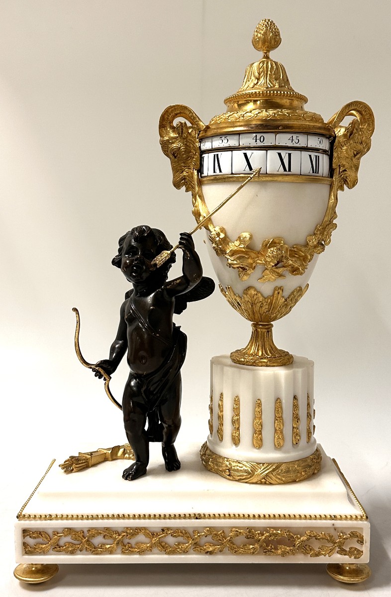 "cercle Tournant" Clock Louis XVI Style Carrara Marble And Bronze