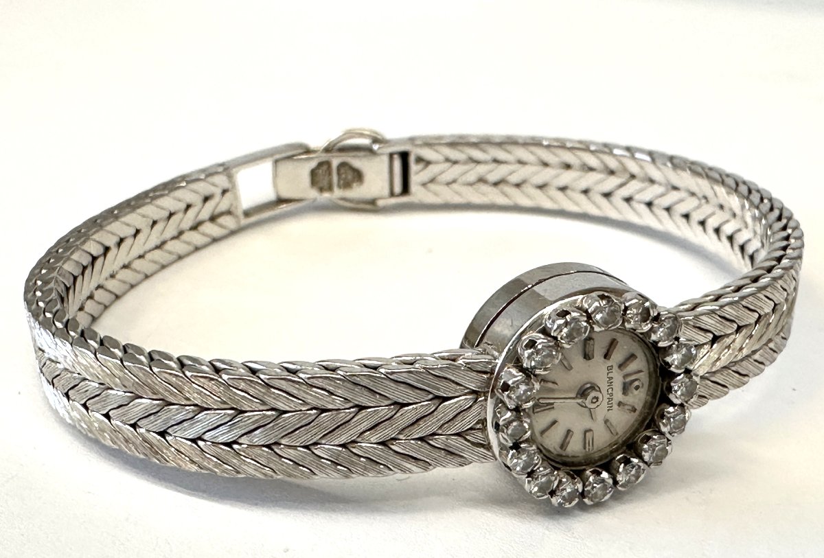 Art Deco Blancpain “cocktail” 18k White Gold And Diamond Wristwatch-photo-4