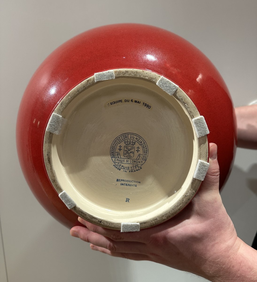 Grand Vase Boule en Ceramiwue de Longwy à Décor de Lézards Rouge-photo-1