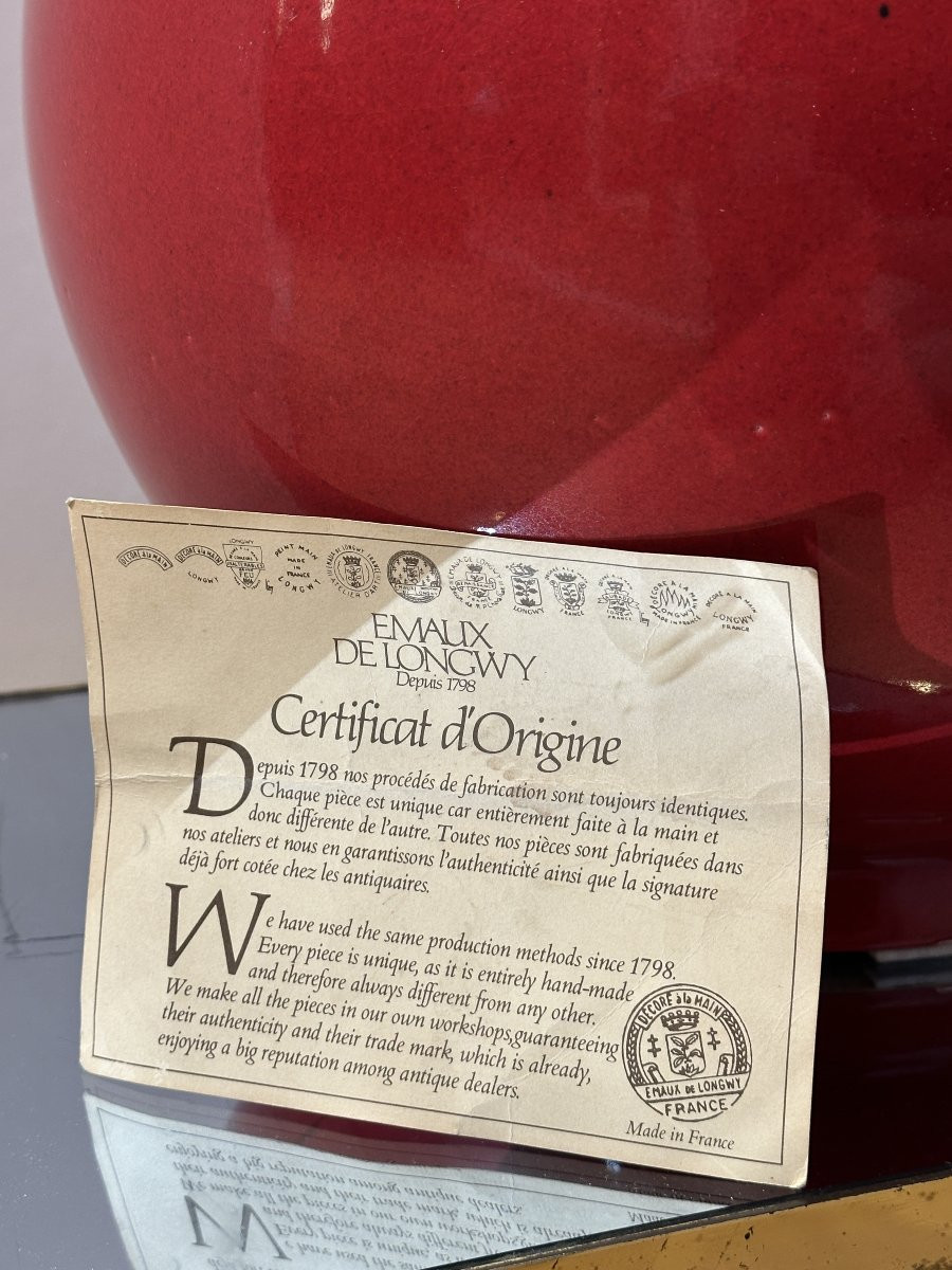 Grand Vase Boule en Ceramiwue de Longwy à Décor de Lézards Rouge-photo-5