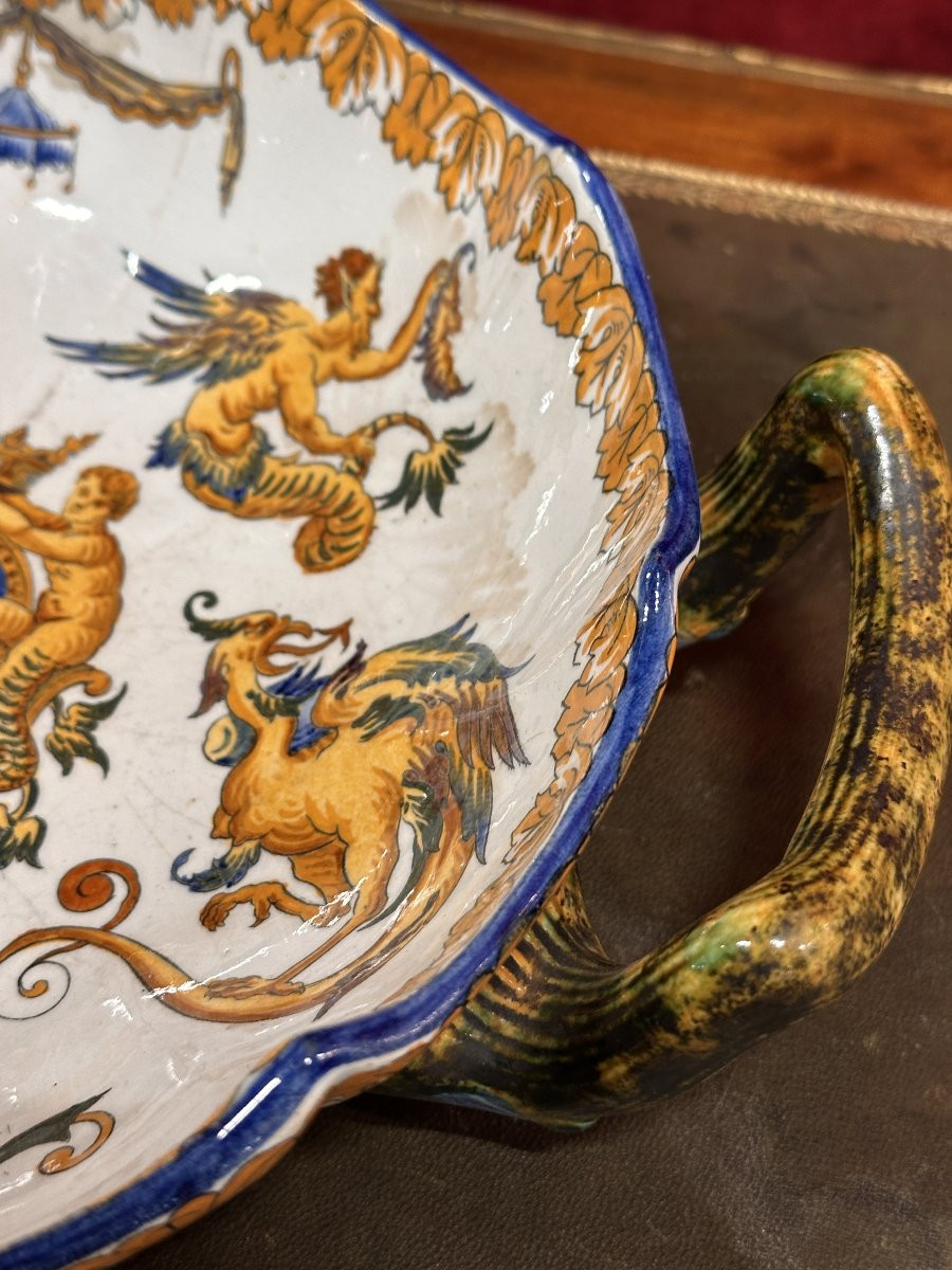 Plat Décoratif Italien en Céramique émaillée, Décor Grotesque Renaissance, fin XIXe / début XX-photo-3