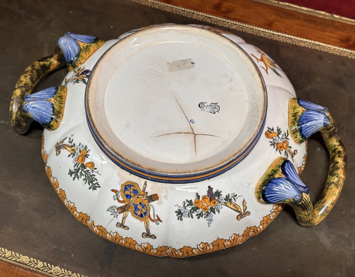 Plat Décoratif Italien en Céramique émaillée, Décor Grotesque Renaissance, fin XIXe / début XX-photo-4