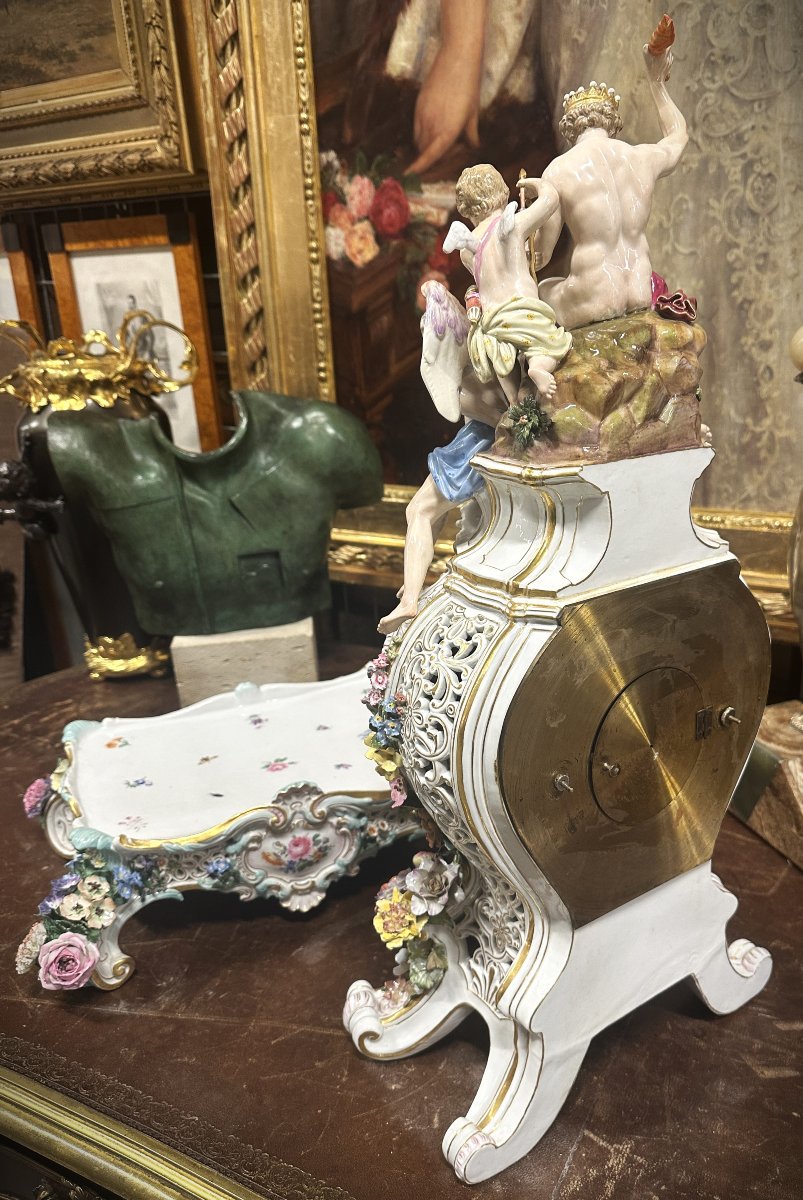 Grande Pendule de Cheminée Meissen avec Socle Modèle Figuratif 77 cm 19ème siècle-photo-2