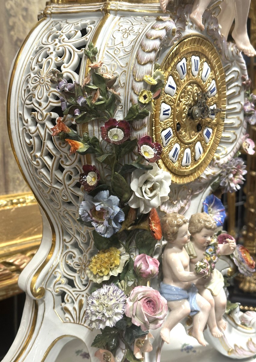 Grande Pendule de Cheminée Meissen avec Socle Modèle Figuratif 77 cm 19ème siècle-photo-4