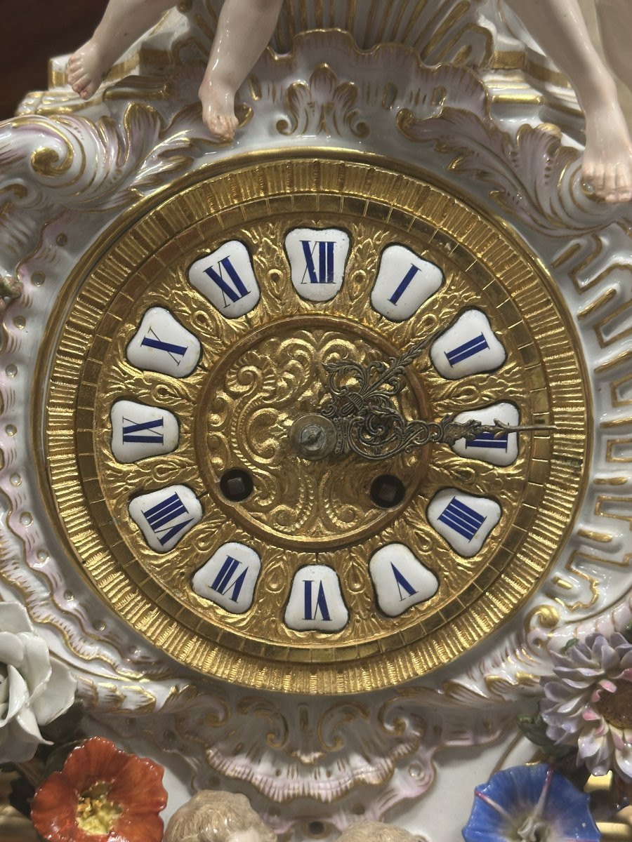 Grande Pendule de Cheminée Meissen avec Socle Modèle Figuratif 77 cm 19ème siècle-photo-6