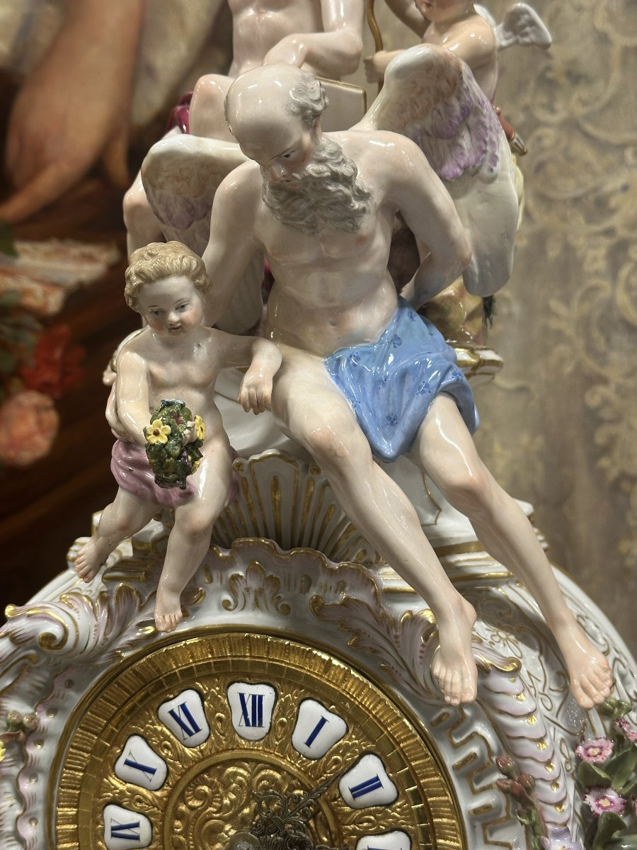 Grande Pendule de Cheminée Meissen avec Socle Modèle Figuratif 77 cm 19ème siècle-photo-7