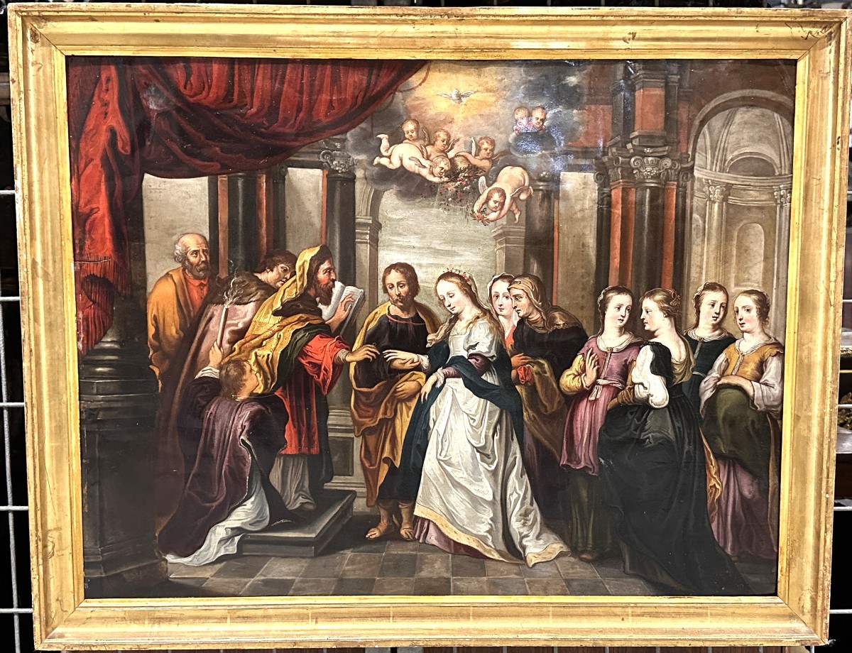 "the Marriage Of The Virgin"  Oil On Brass – 17th Cntury, Flemish Baroque