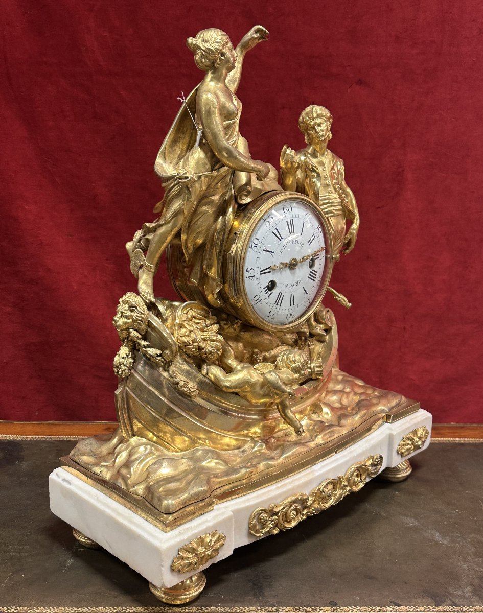 Clock "allegory Of Maritime Commerce" Signed Jn Bᵗᵉ Helye, Paris, Louis XVI Period-photo-4