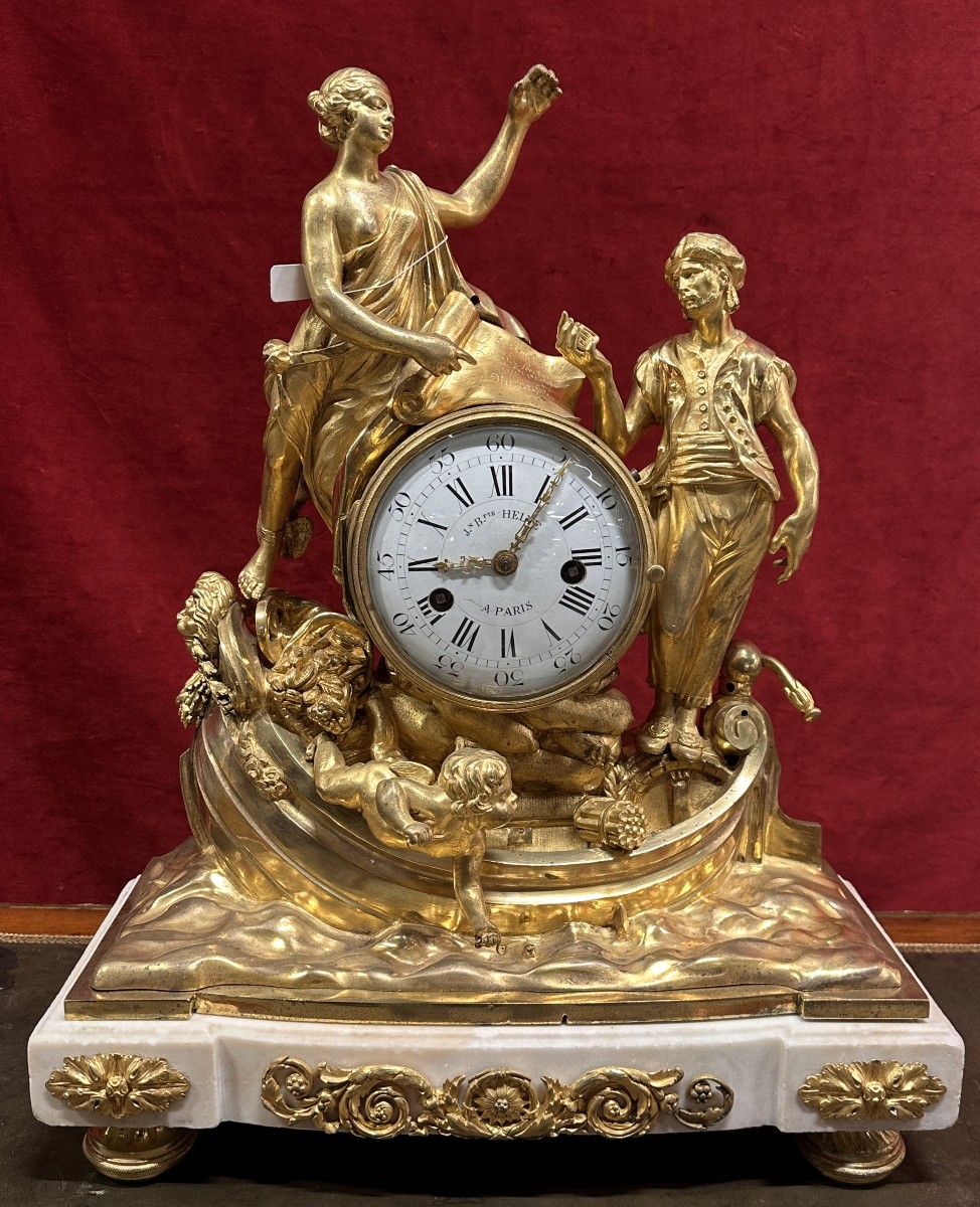 Clock "allegory Of Maritime Commerce" Signed Jn Bᵗᵉ Helye, Paris, Louis XVI Period