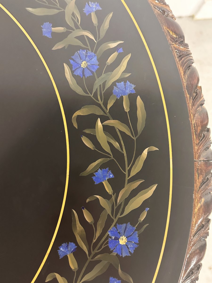 19th Century Neo-renaissance Pietra Dura Table In Black Marble-photo-4