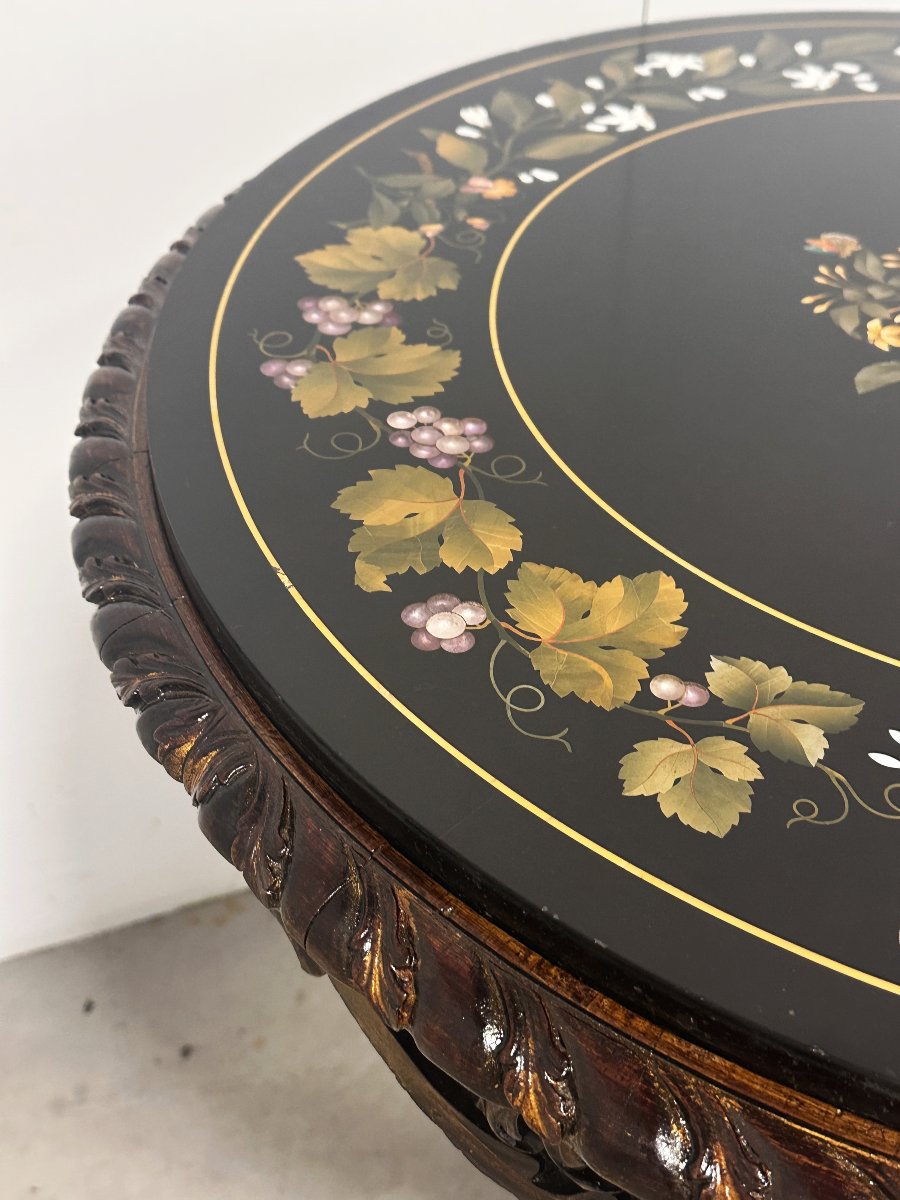 19th Century Neo-renaissance Pietra Dura Table In Black Marble-photo-2
