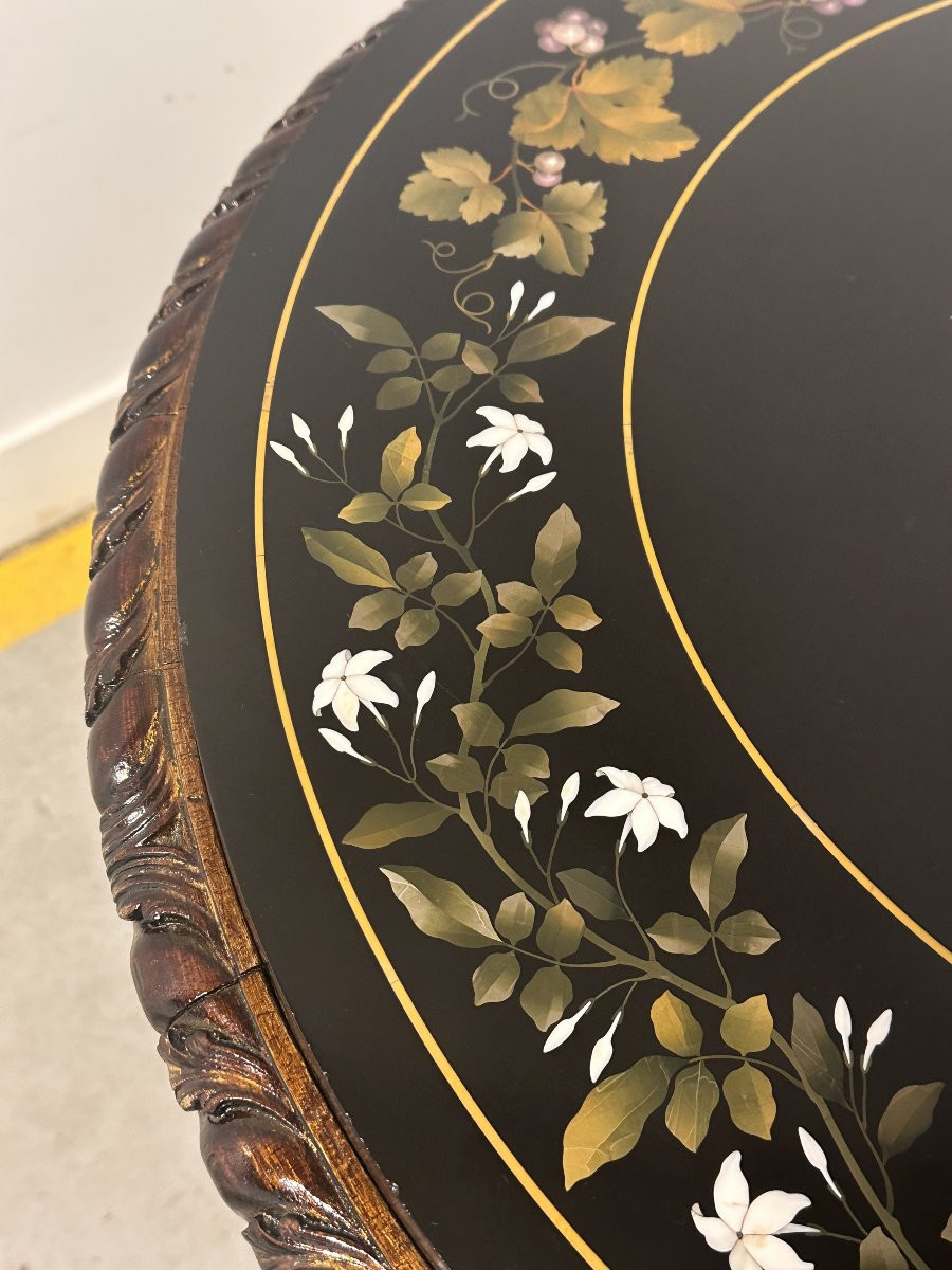 19th Century Neo-renaissance Pietra Dura Table In Black Marble-photo-4