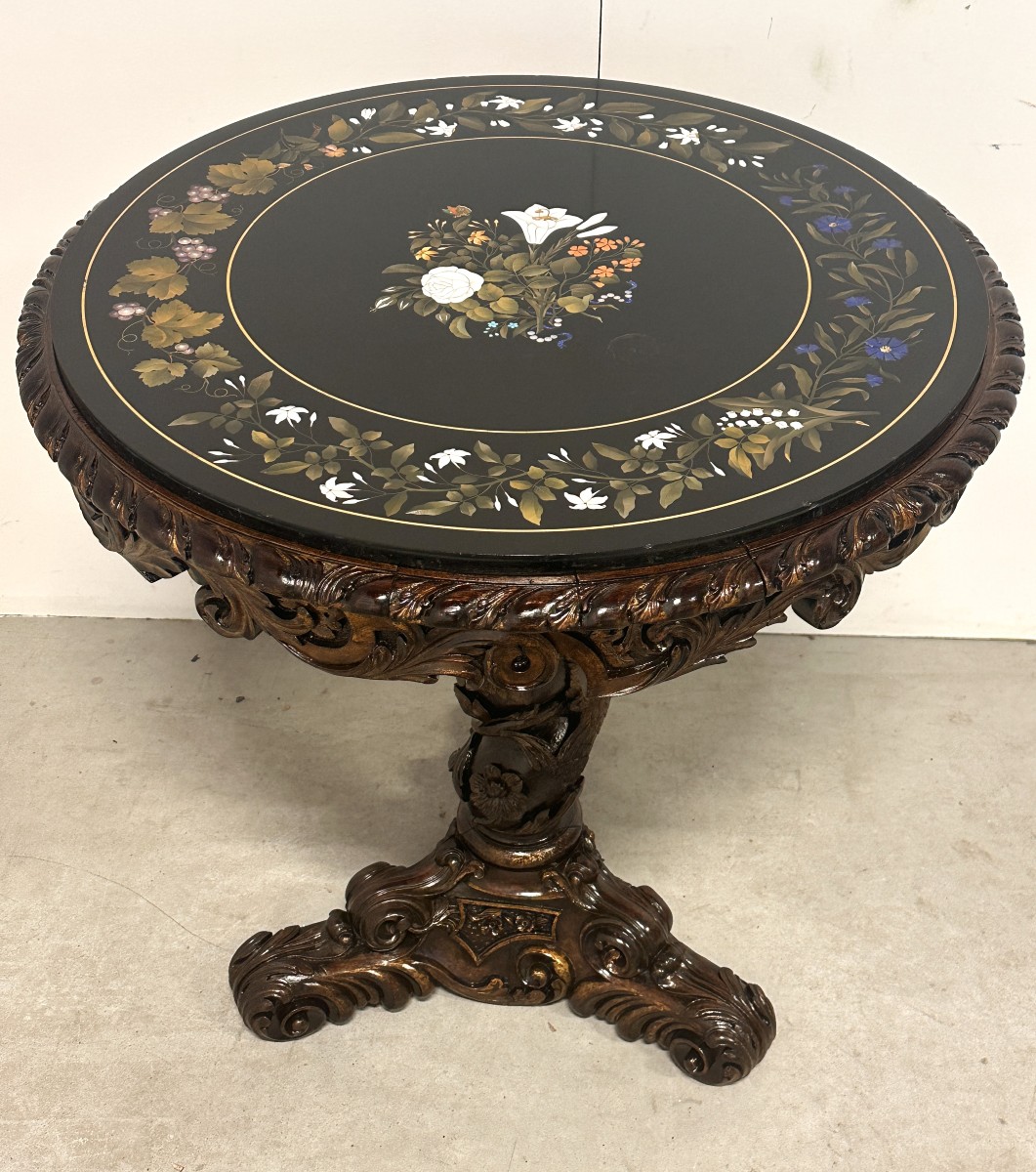 19th Century Neo-renaissance Pietra Dura Table In Black Marble