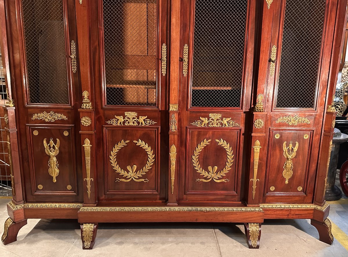 Grand Palace Library Bookcase In Mahogany Empire Style Circa 1880-photo-2