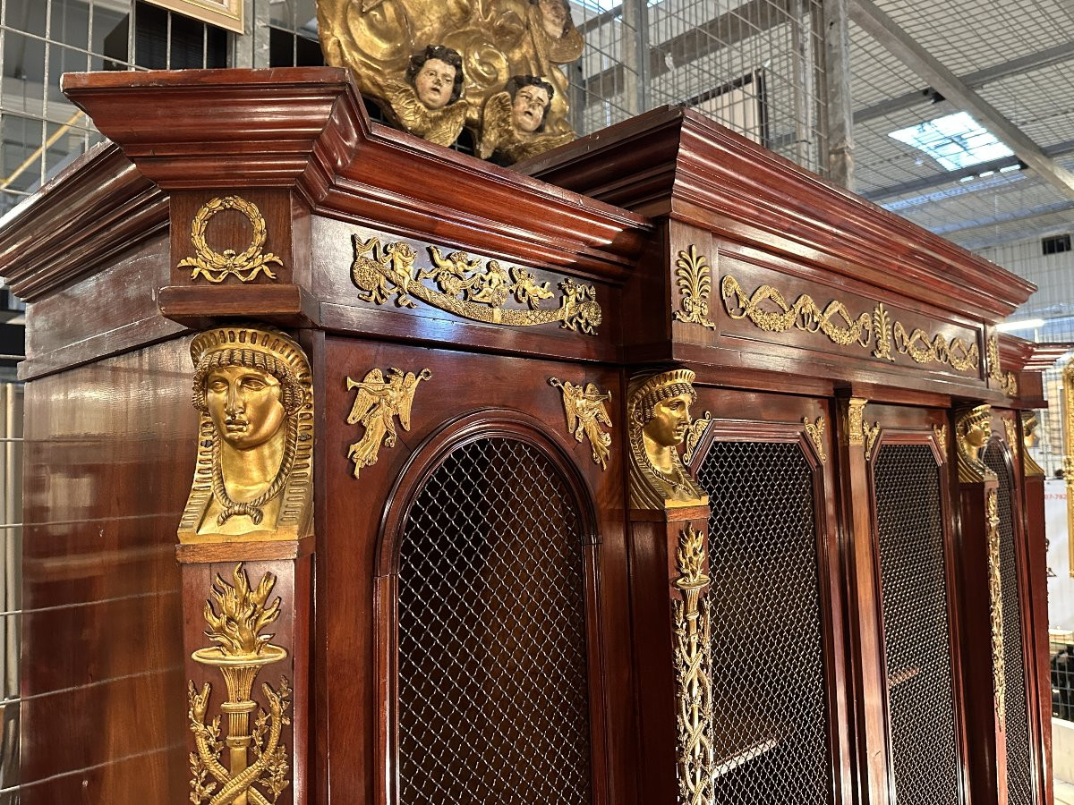 Grand Palace Library Bookcase In Mahogany Empire Style Circa 1880-photo-3