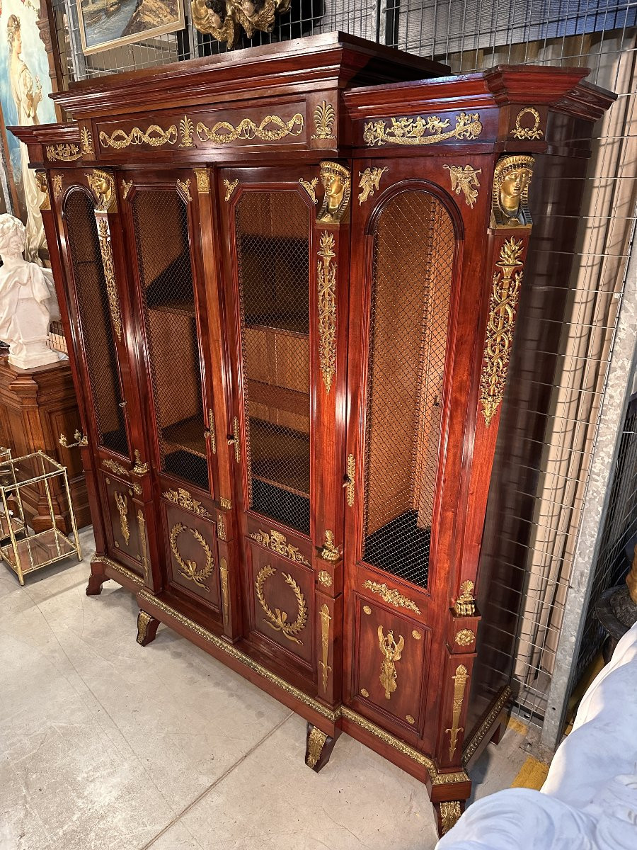 Grand Palace Library Bookcase In Mahogany Empire Style Circa 1880-photo-4