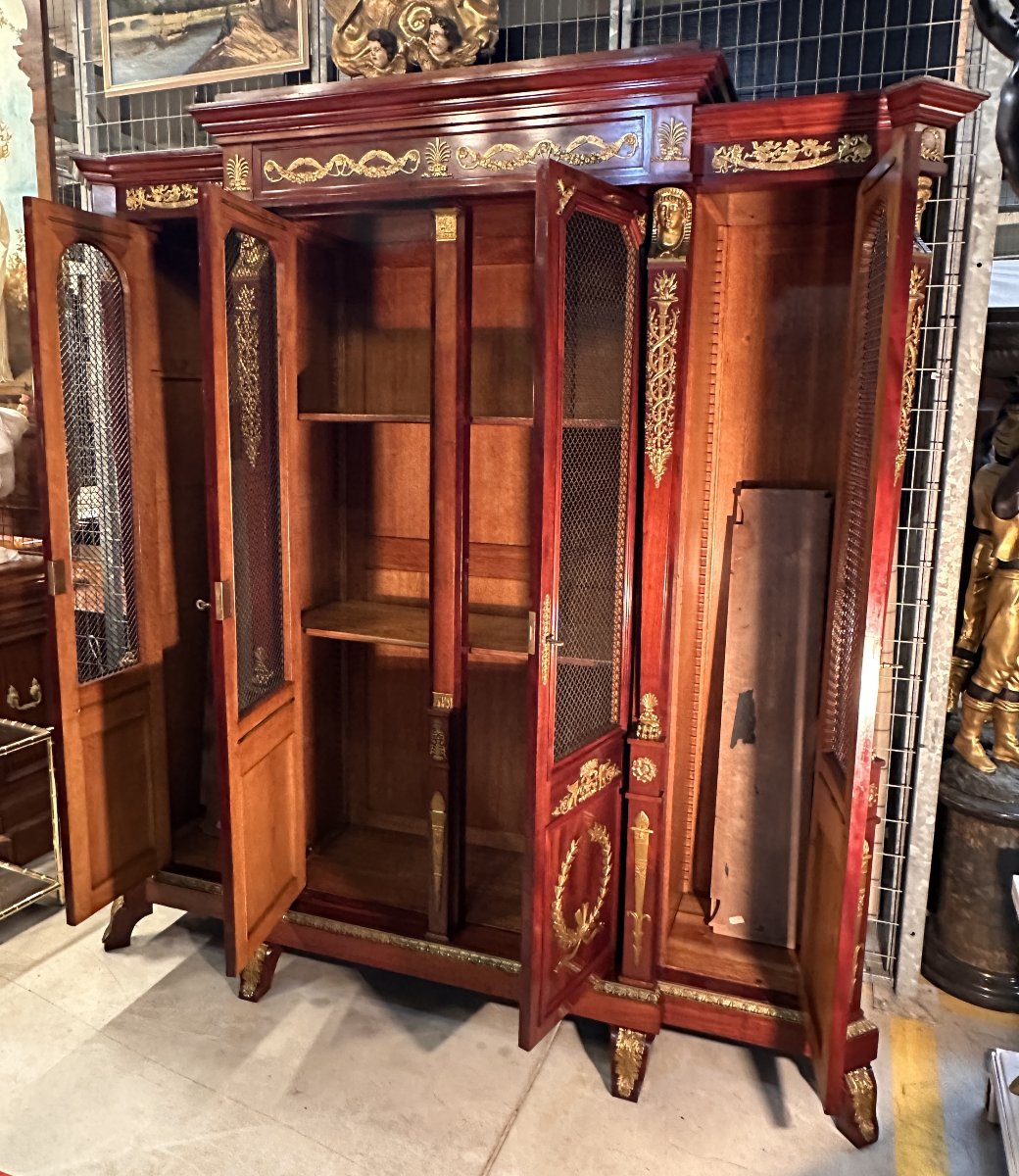 Grand Palace Library Bookcase In Mahogany Empire Style Circa 1880-photo-7