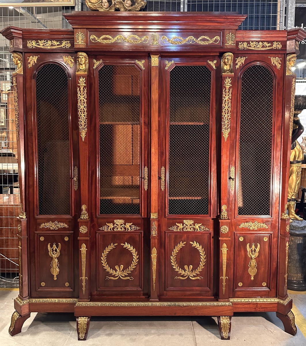Grand Palace Library Bookcase In Mahogany Empire Style Circa 1880
