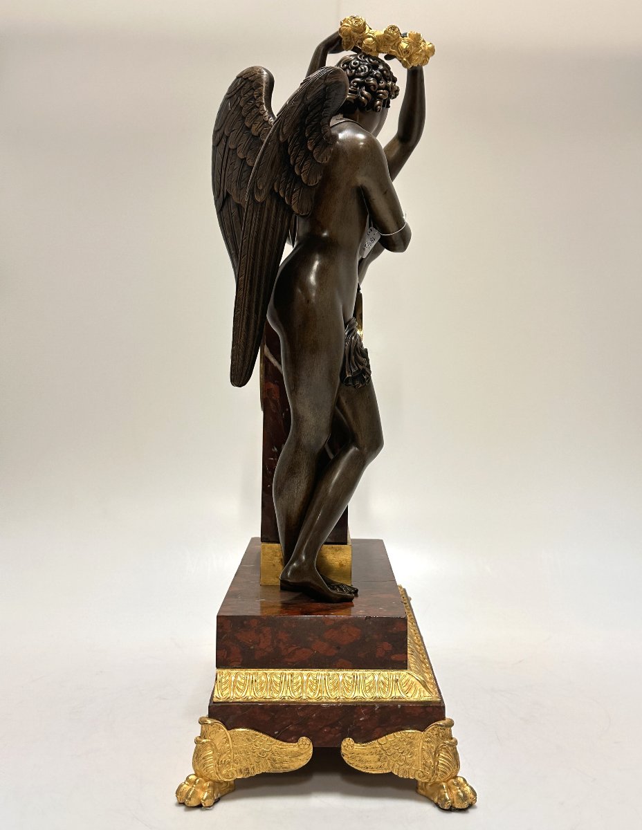 «Amour et Psyché» Pendule Empire  en Bronze et Marbre Rouge XIXe-photo-4
