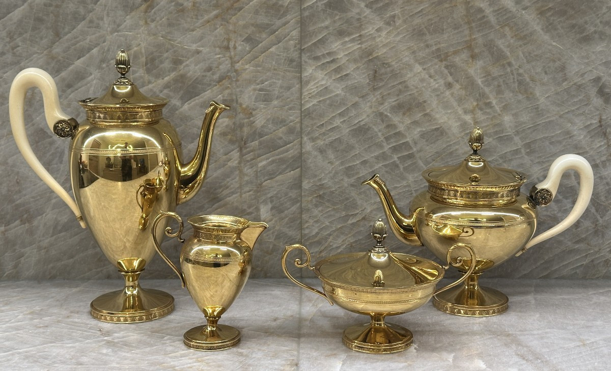 Maison Delheid Service à Café et Thé en Argent Sterling Vermeillé – Bruxelles style Empire
