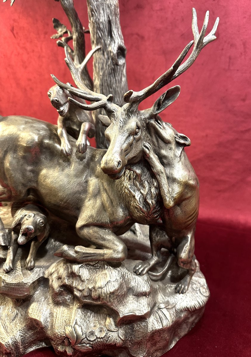 Grande Coupe de Chasse en Bronze Argenté et Cristal XIXe -photo-2